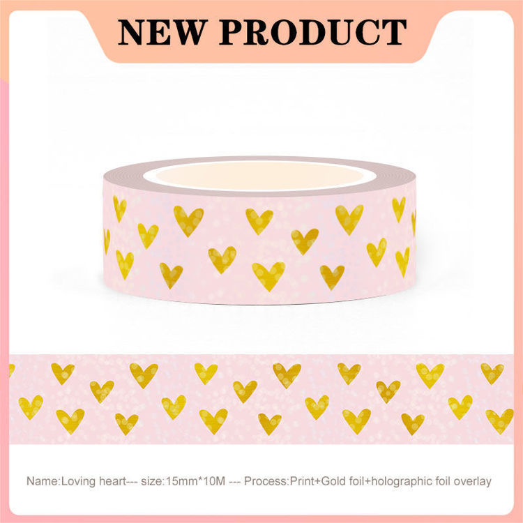 15mm x 10m Loving Heart Gold Foil Holographic Foil Overlay Washi Tape