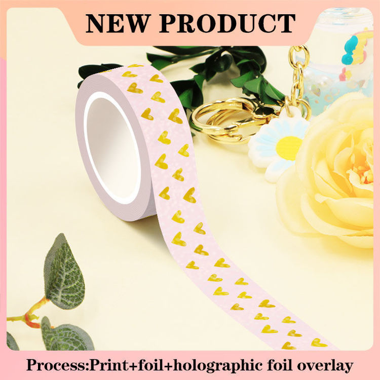 15mm x 10m Loving Heart Gold Foil Holographic Foil Overlay Washi Tape