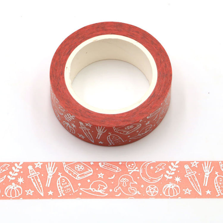 15mm x 10m Halloween Pattern Silver Holographic Foil Washi Tape