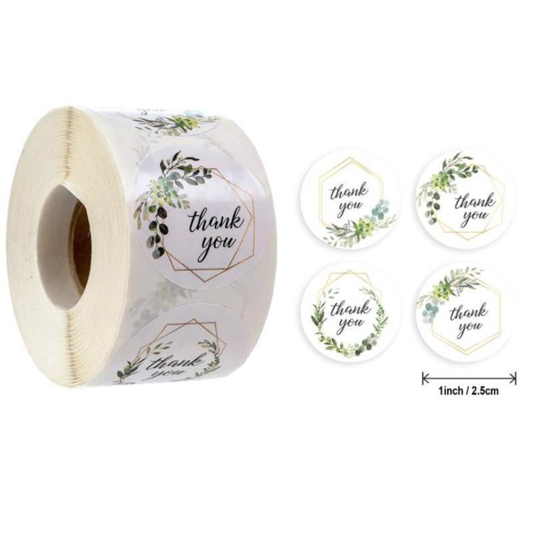 Printed Round Adhesive Thank You Sticker Rolls 2