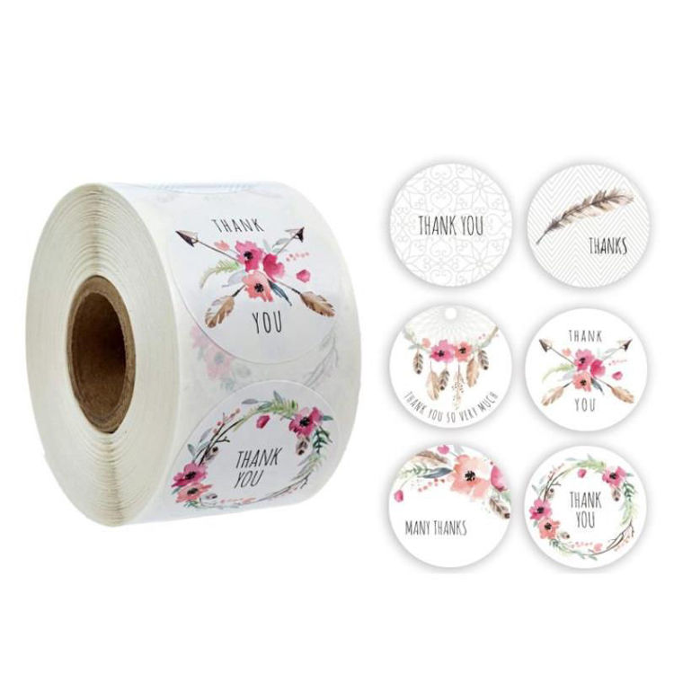 Printed Round Adhesive Thank You Sticker Rolls 3