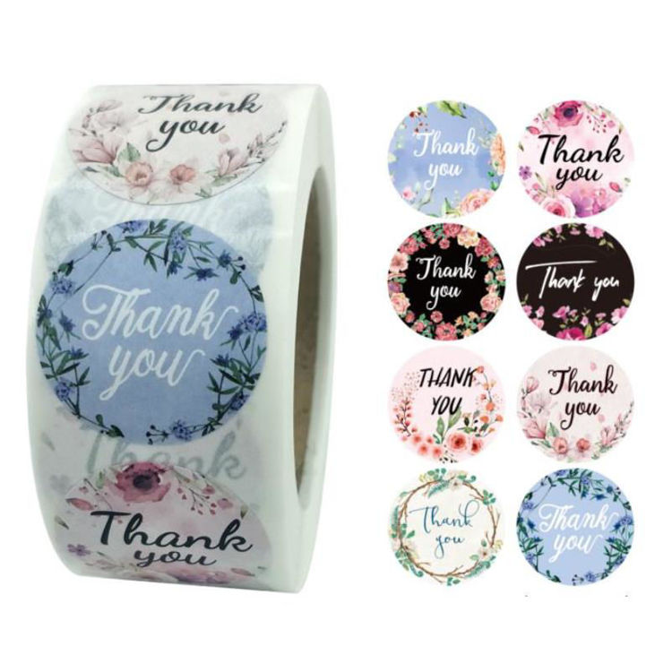 Printed Round Adhesive Thank You Sticker Rolls 5