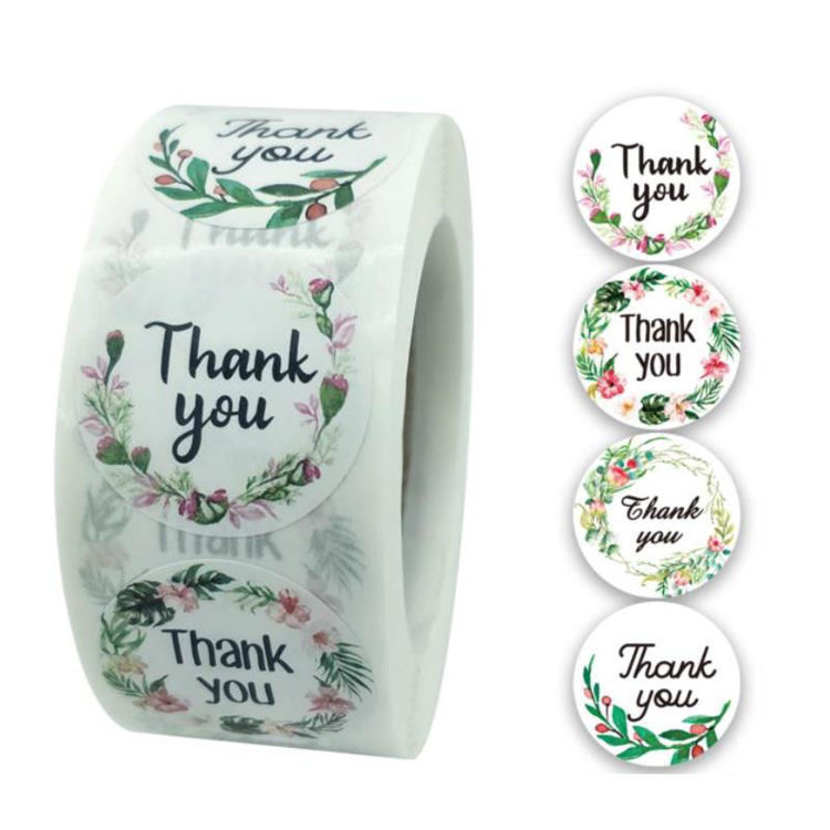 Printed Round Adhesive Thank You Sticker Rolls 6