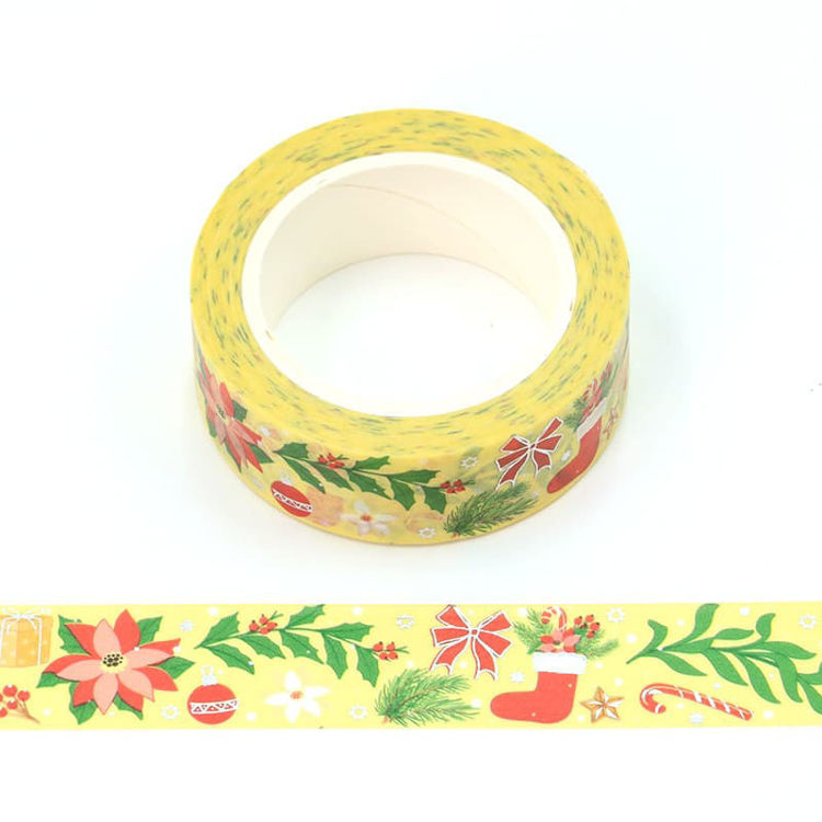 15mm x 10m CMYK Gold Foil Yellow Christmas Pattern Washi Tape