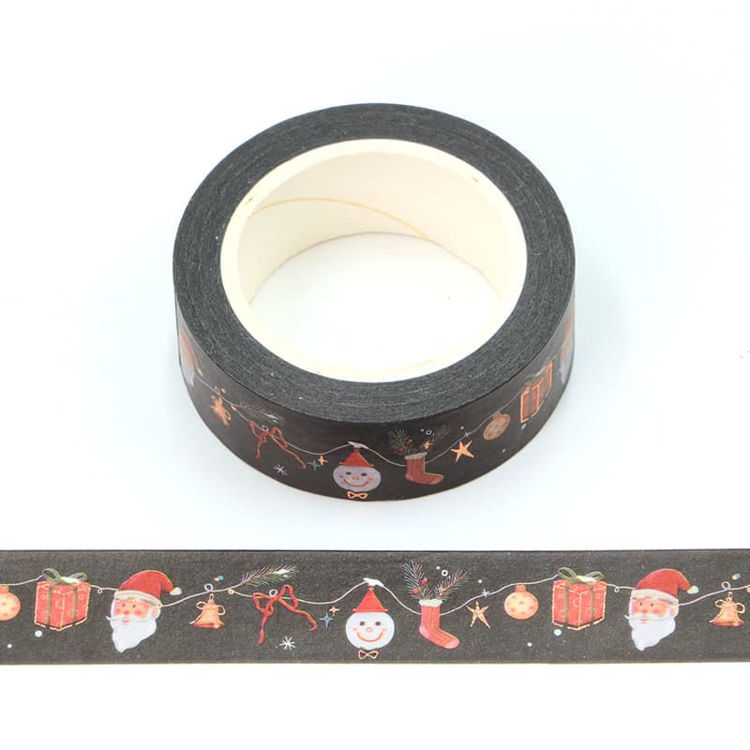 15mm x 10m CMYK Gold Foil Black Christmas Pattern Washi Tape