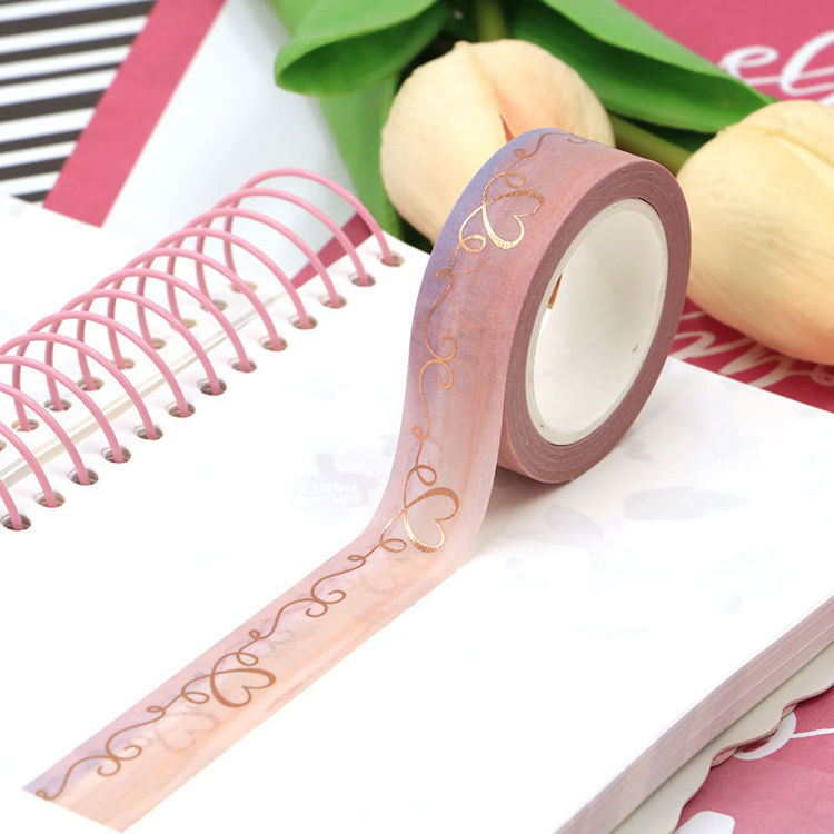 15mm x 10m CMYK Bronzing Foil Pink Heart type Washi Tape