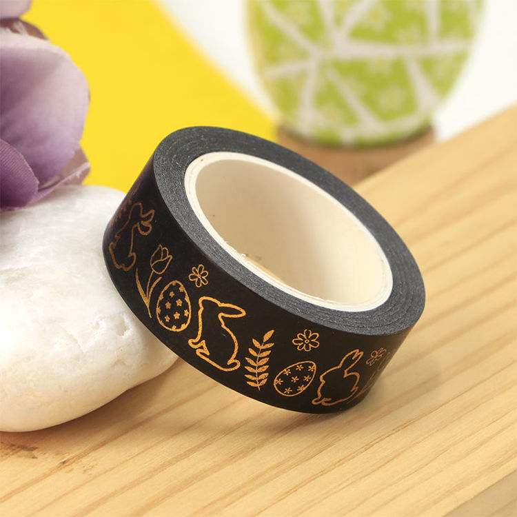 15mm x 10m CMYK Gold Foil Black Easter Pattern Washi Tape