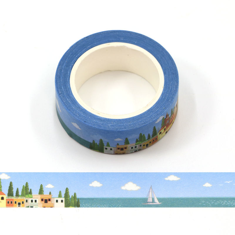 15mm x 10m CMYK Seaside Town Washi Tape. Custom and stock washi tape ...