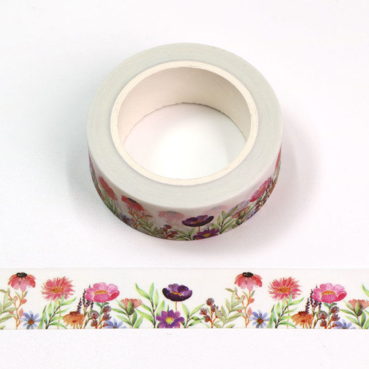 15mm x 10m CMYK Water Color Pink Purple Flower Pattern Washi Tape