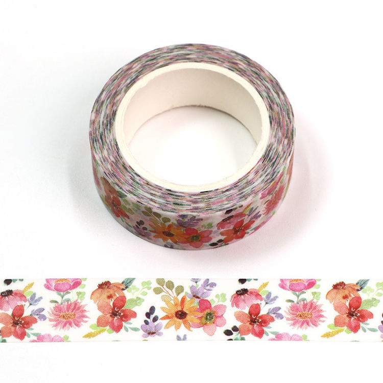 15mm x 10m CMYK Water Color Red Yellow Floral Pattern Washi Tape