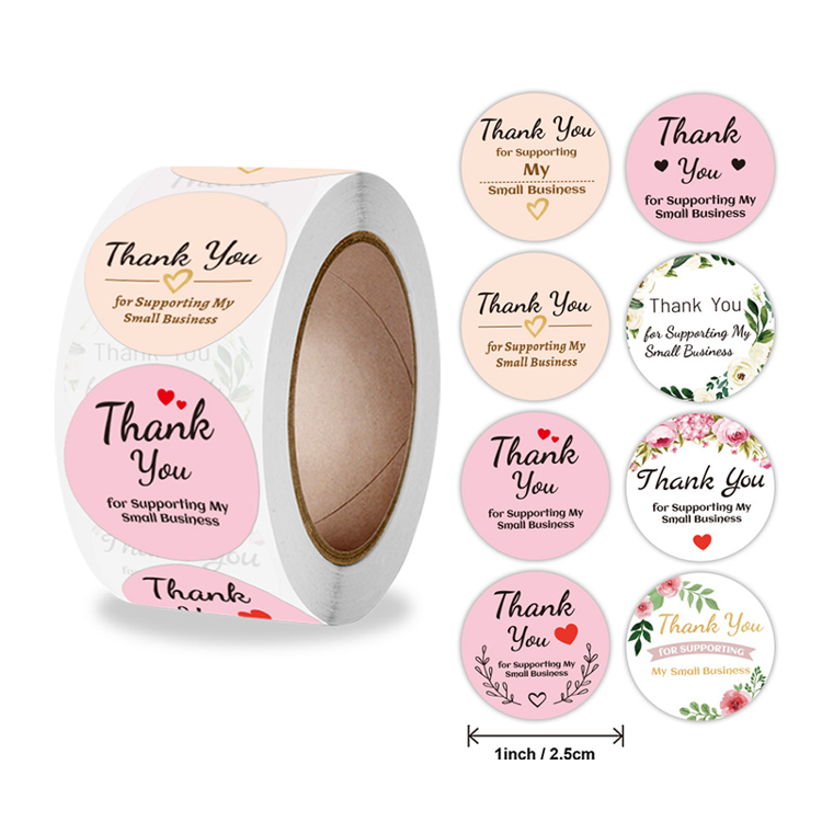 Printed Round Adhesive Thank You Sticker Rolls 7