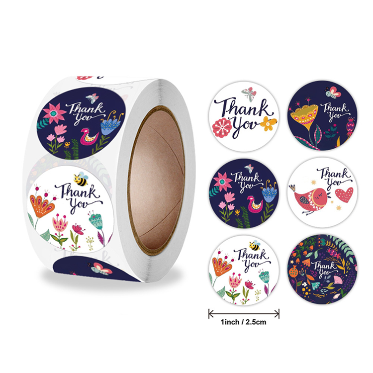 Printed Round Adhesive Thank You Sticker Rolls 8