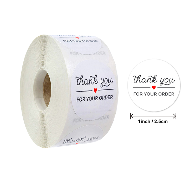 Printed Round Adhesive Thank You Sticker Rolls 12