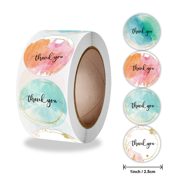 Printed Round Adhesive Thank You Sticker Rolls 14