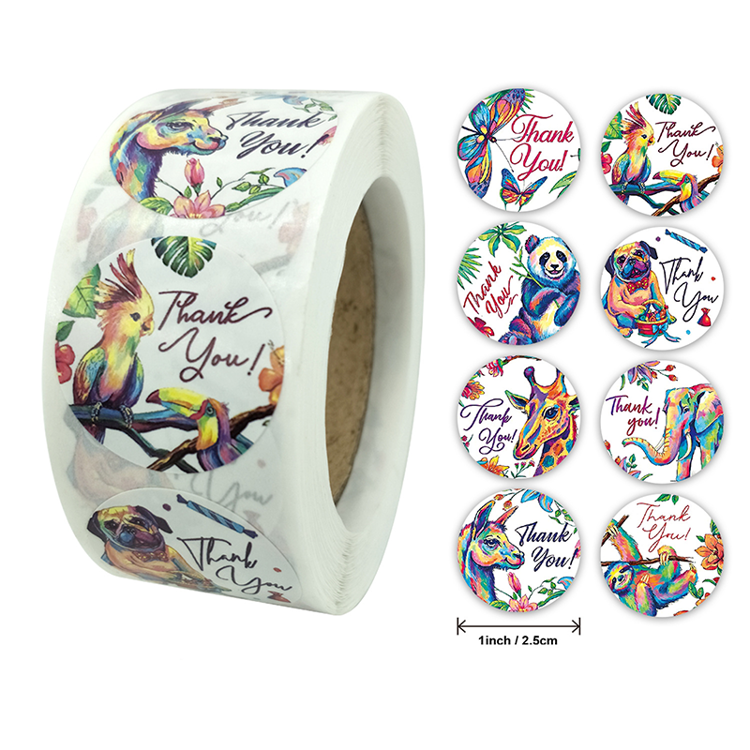 Printed Round Adhesive Thank You Sticker Rolls 15