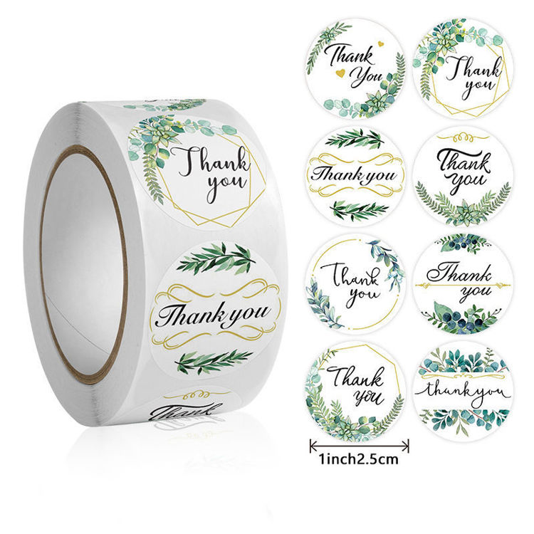 Printed Round Adhesive Thank You Sticker Rolls 16