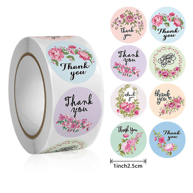 Printed Round Adhesive Thank You Sticker Rolls 17