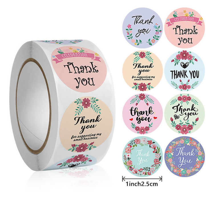 Printed Round Adhesive Thank You Sticker Rolls 18