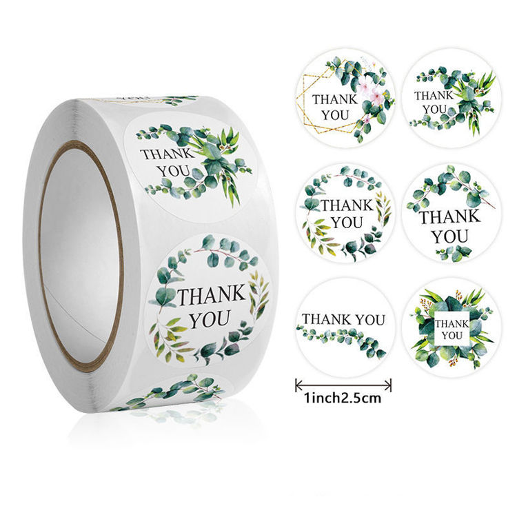 Printed Round Adhesive Thank You Sticker Rolls 19