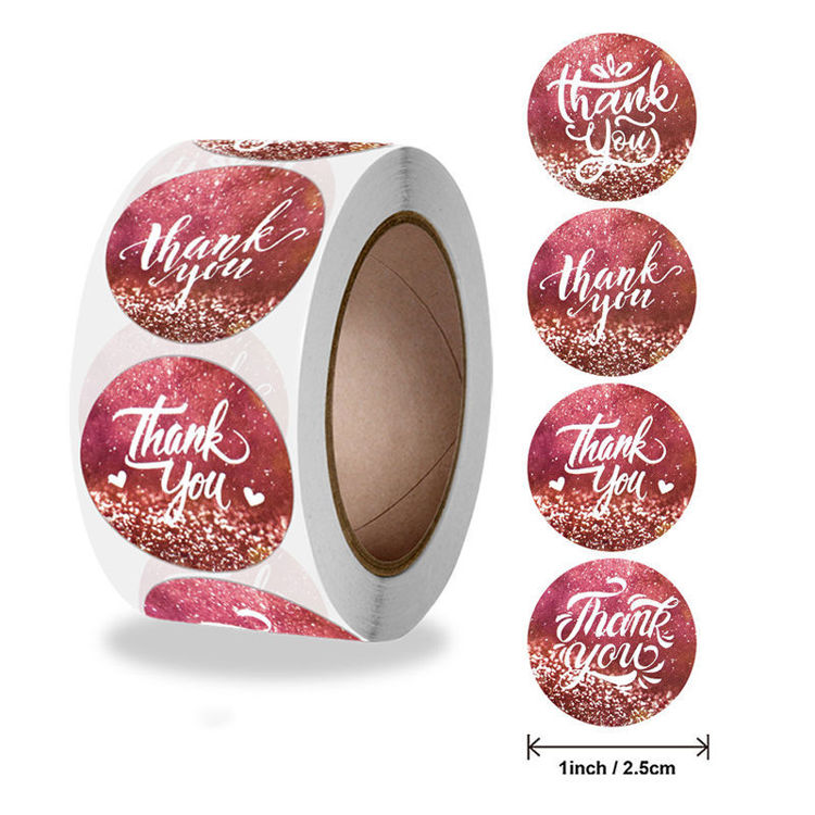 Printed Round Adhesive Thank You Sticker Rolls 20