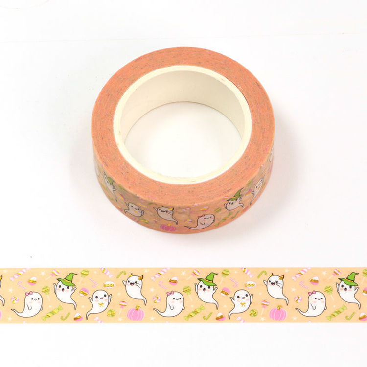 15mm x 10m CMYK Gold Foil Halloween Ghost Washi Tape