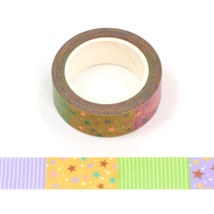 15mm x 10m CMYK Foil Stripe And Star Washi Tape