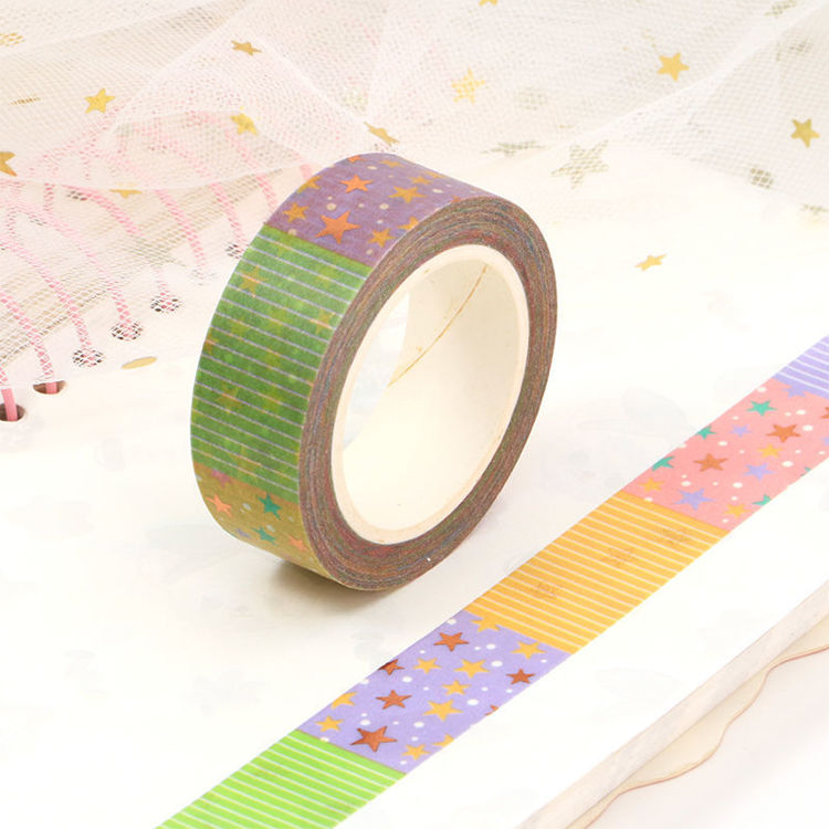 15mm x 10m CMYK Foil Stripe And Star Washi Tape