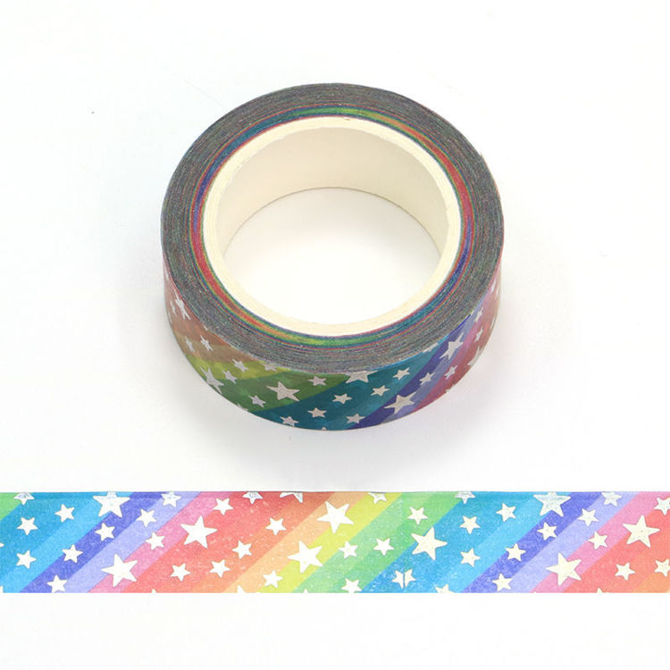 15mm x 10m CMYK Foil Rainbow And Star Washi Tape