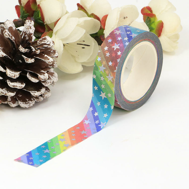 15mm x 10m CMYK Foil Rainbow And Star Washi Tape