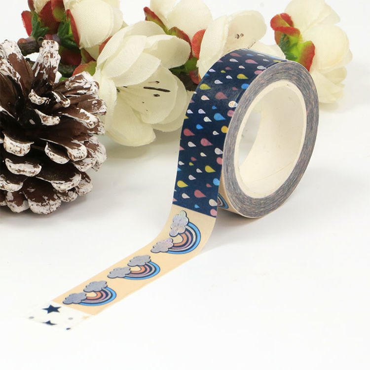 15mm x 10m CMYK Foil Rainbow Star And Rain Washi Tape