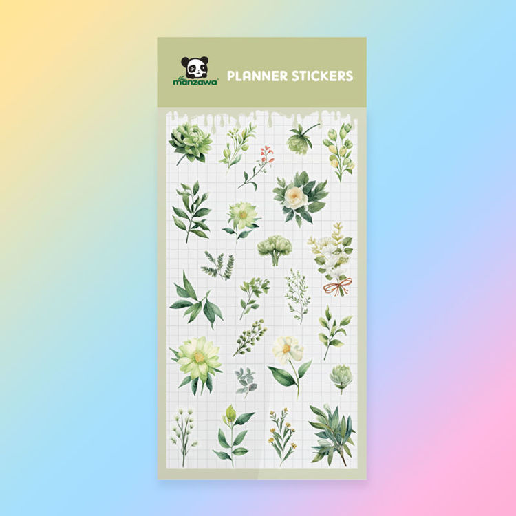 PET Paper Mix Sticker Green Leaves