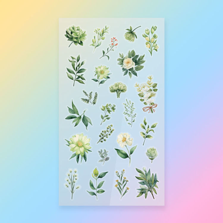 PET Paper Mix Sticker Green Leaves