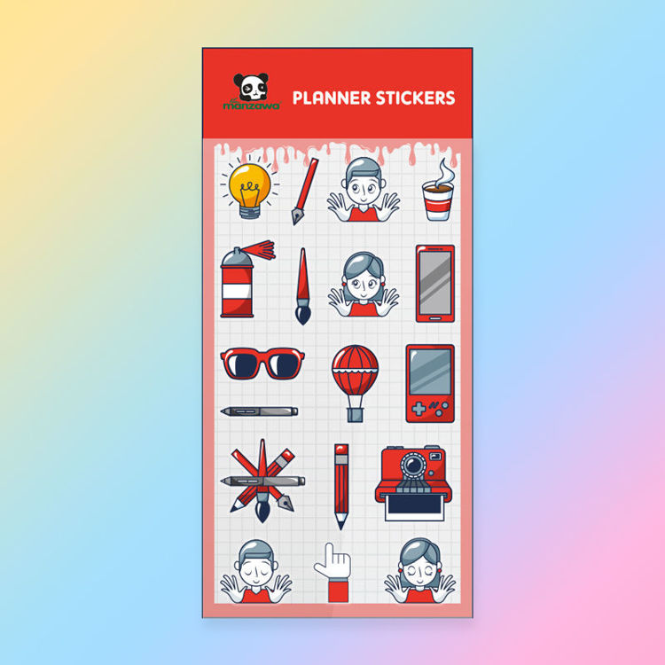 PET Paper Mix Sticker Red Character Elements