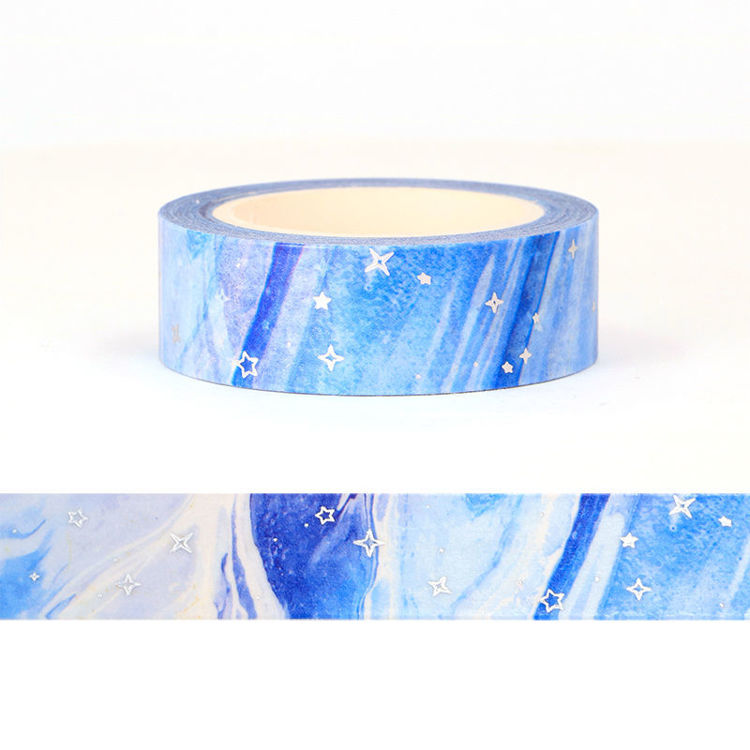 15mm x 10m CMYK Foil Blue Galaxy Cloud Washi Tape