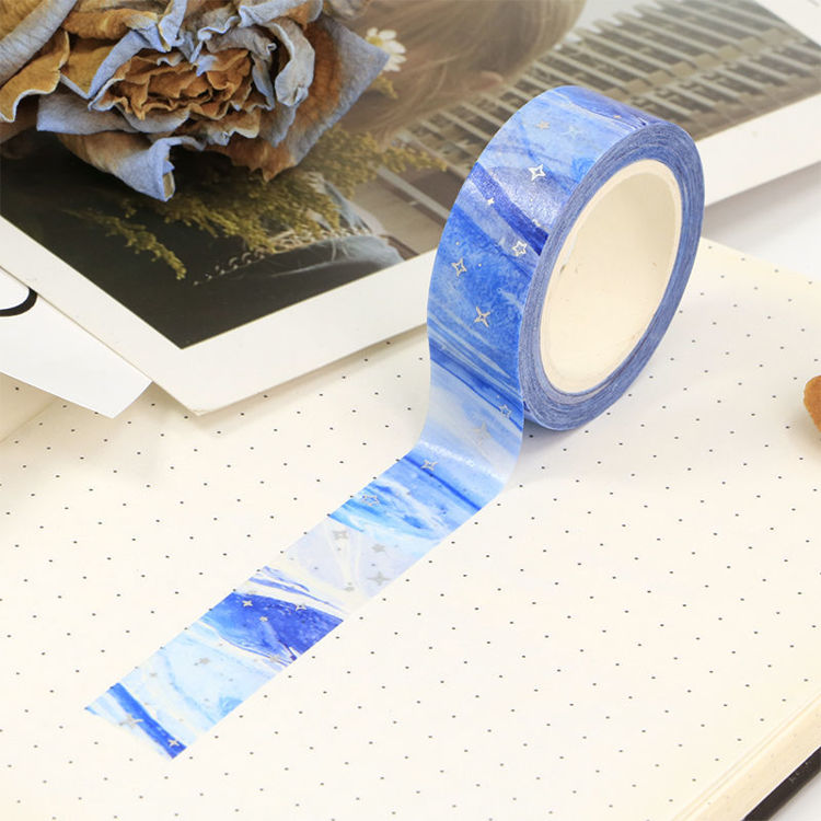 15mm x 10m CMYK Foil Blue Galaxy Cloud Washi Tape