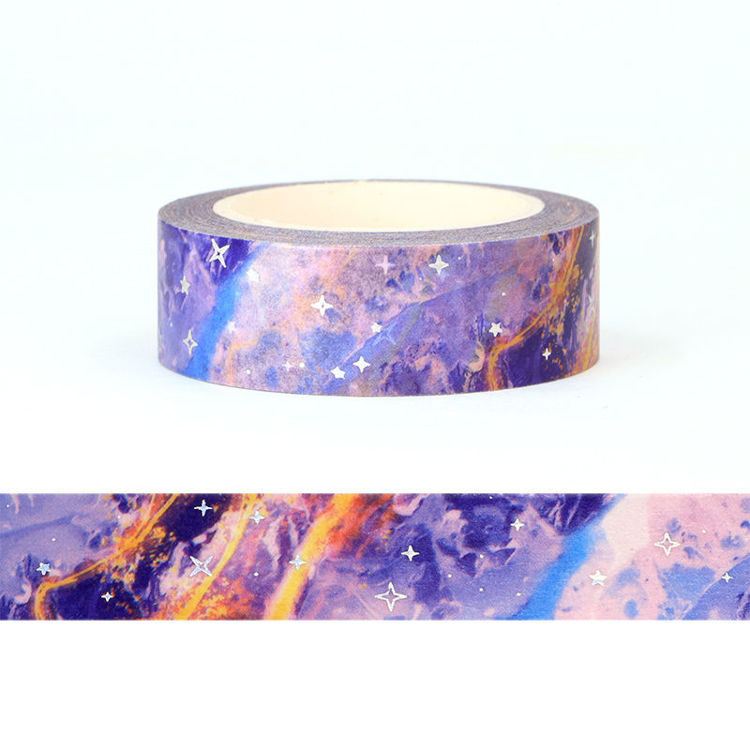 15mm x 10m CMYK Foil Blue Purple Galaxy Cloud Washi Tape