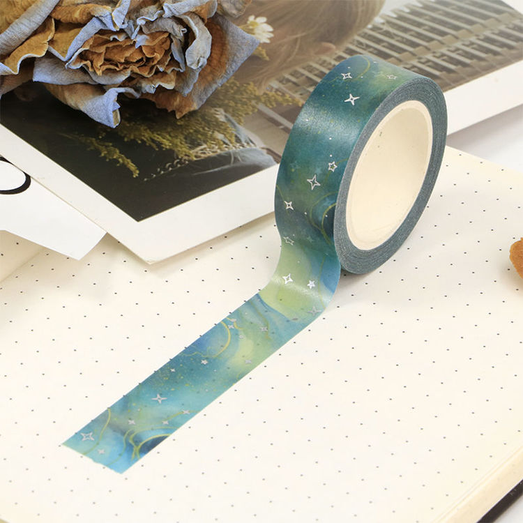 15mm x 10m CMYK Foil Green Galaxy Cloud Washi Tape