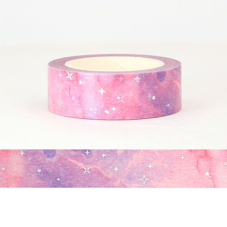 15mm x 10m CMYK Foil Pink Purple Galaxy Cloud Washi Tape