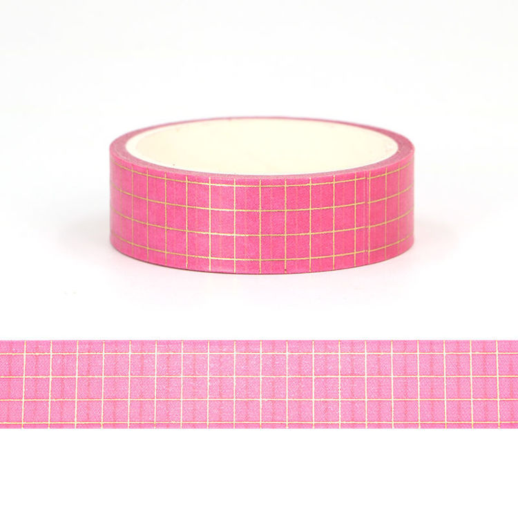 15mm x 5m CMYK Foil Pink Plaid Washi Tape