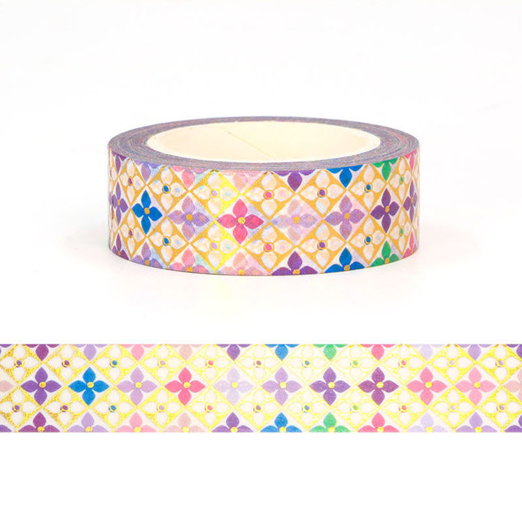 15mm x 10m CMYK Foil Stained Glass Flower Washi Tape