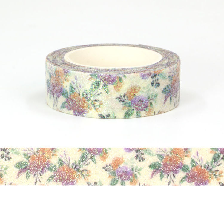 15mm x 3m CMYK Sparkle Orange Purple Floral Washi Tape