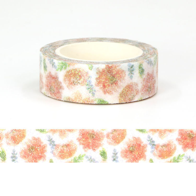 15mm x 3m CMYK Sparkle Orange Rose Washi Tape