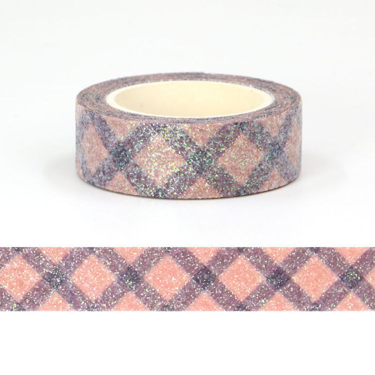 15mm x 3m CMYK Sparkle Pink Purple Plaid Washi Tape