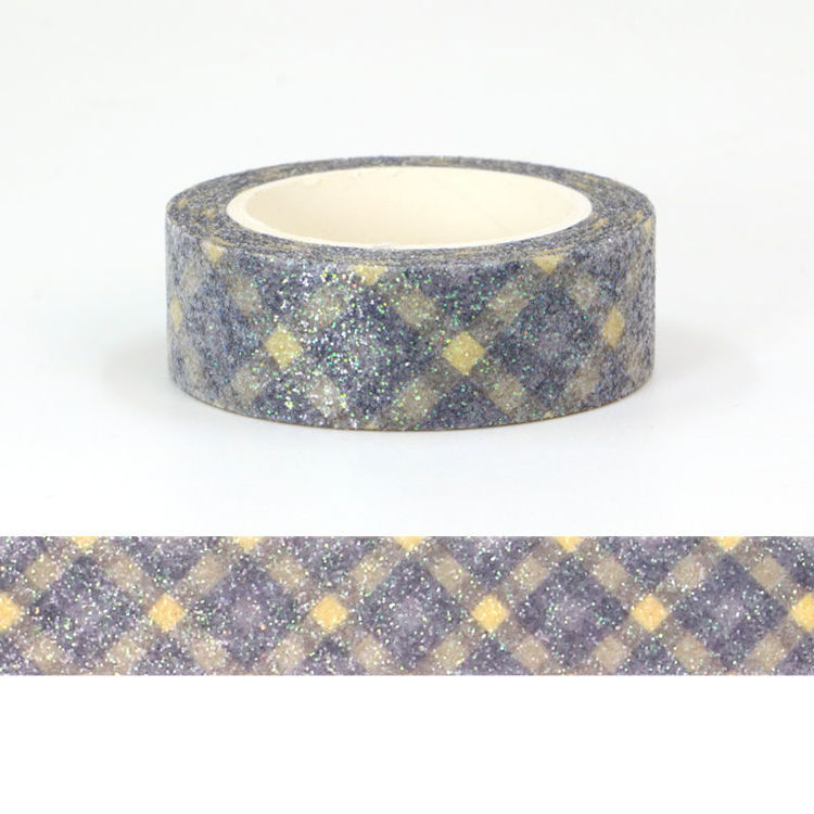 15mm x 3m CMYK Sparkle Purple Yellow Plaid Washi Tape